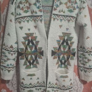 My Michelle Multicolor Tribal Patterned Cardigan Long Sweater 2 Hook Closure